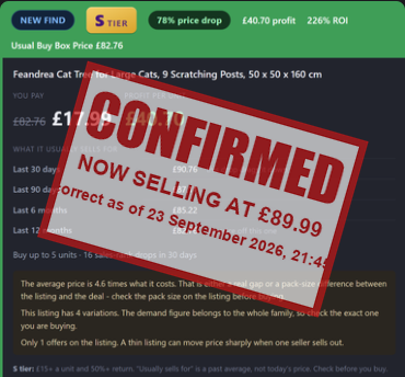 A posted lead, re-checked live and stamped confirmed, showing the price it now sells for.